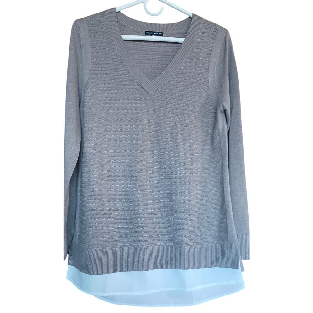 Hilary Radley Women's Medium V-Neck Layered Sweater Mocha Color Preppy Academia - Picture 3 of 7